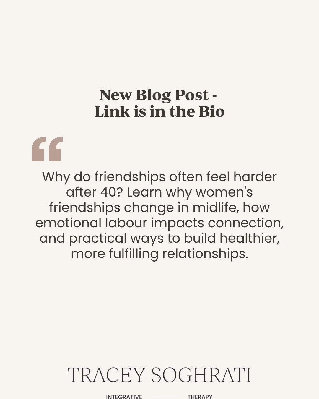 Check out my new blog post: Link is in the bio

Why do friendships often feel harder after 40? Learn why women&rsquo;s friendships change in midlife, how emotional labour impacts connection, and practical ways to build healthier, more fulfilling rela