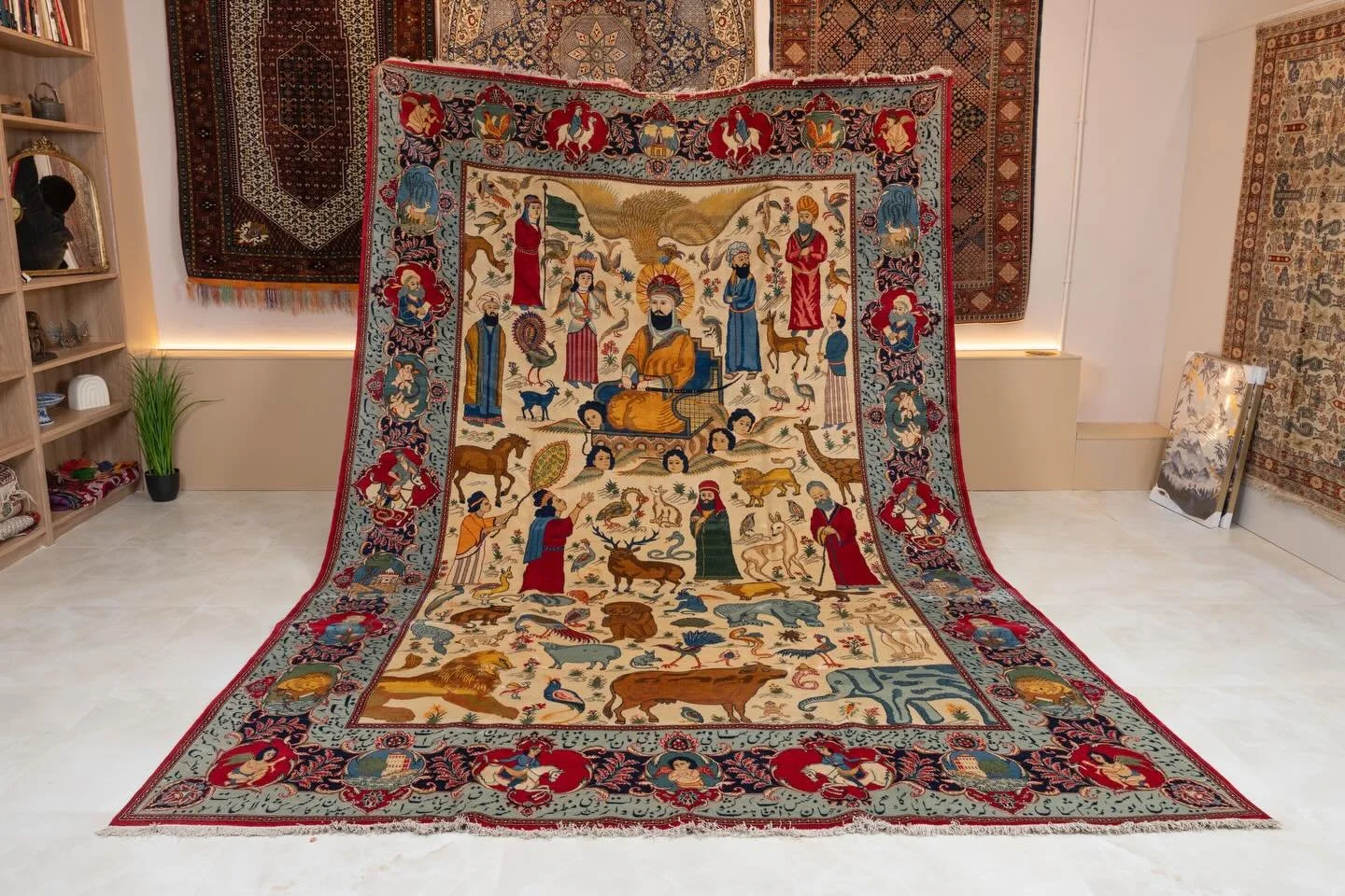 King Solomon&rsquo;s Court, brought to life in this beautiful rug✨

Woven in the historic heart of Kashan, Iran, this iconic masterpiece tells the ultimate story of wisdom and power. 

At its center, King Solomon sits upon a throne held aloft by five