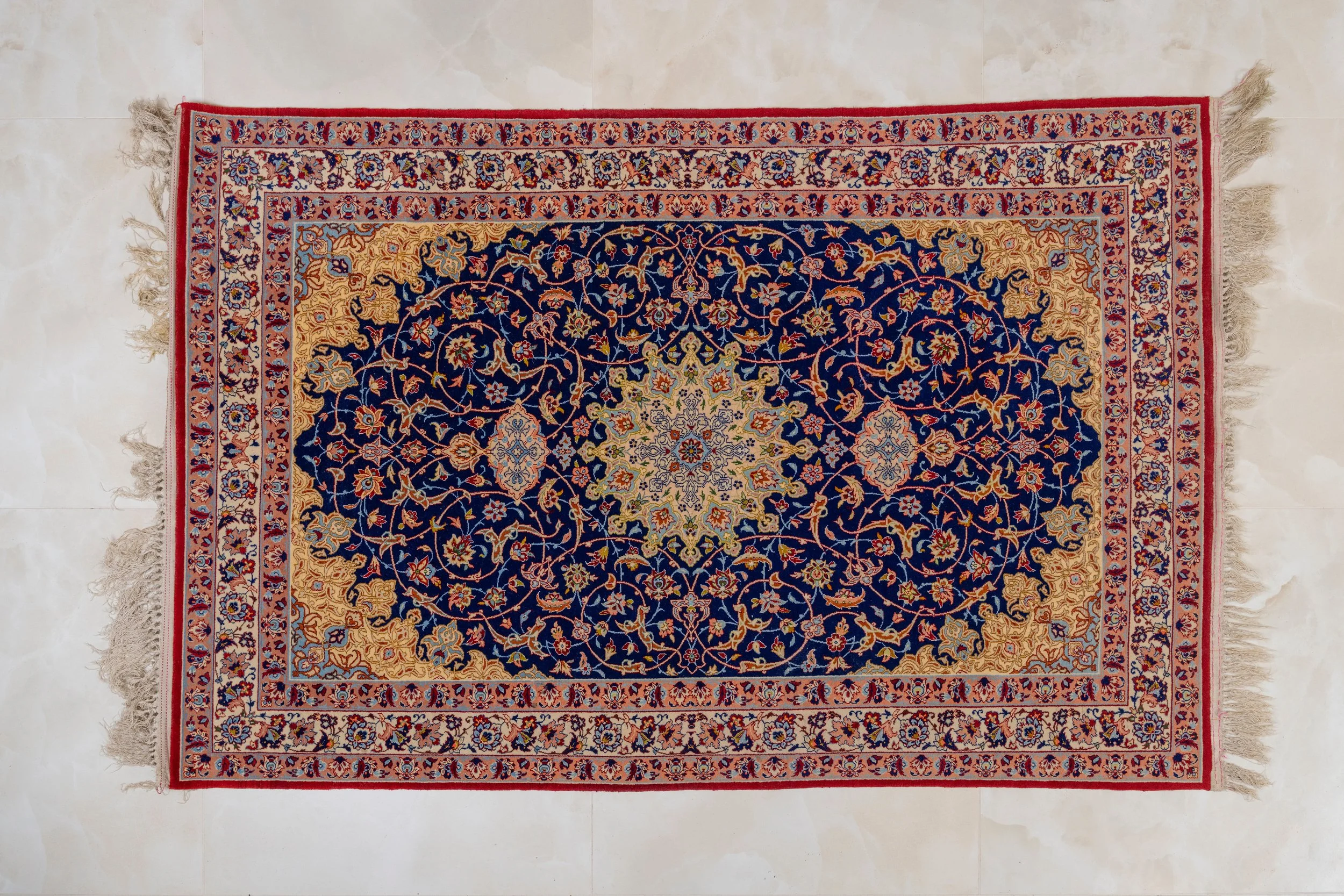 Masterpiece Silk Isfahan Rug – Navy & Gold Medallion (Pair Available)