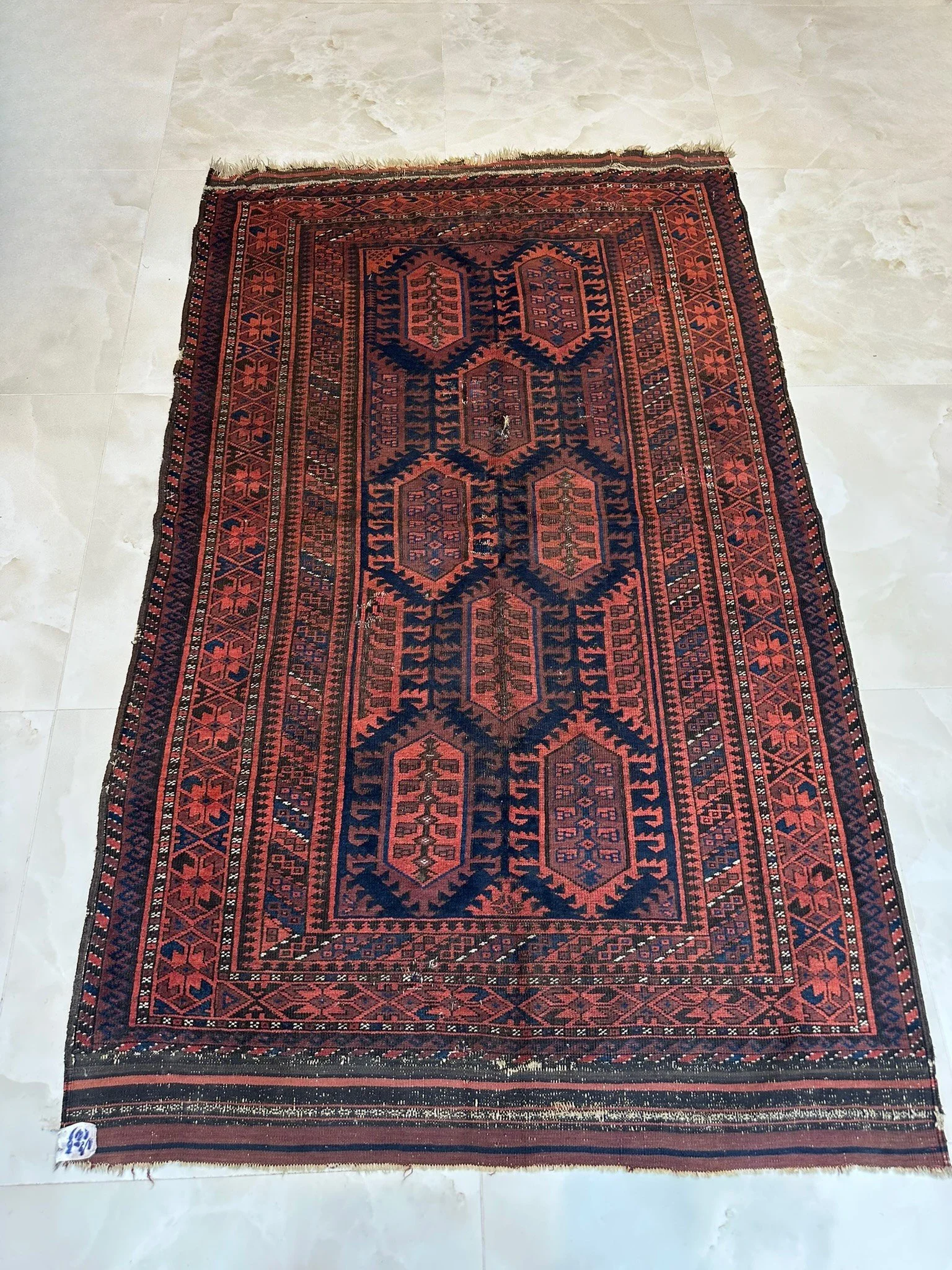 Authentic Baluch Teymori Tribal Rug – Moody Indigo & Burgundy