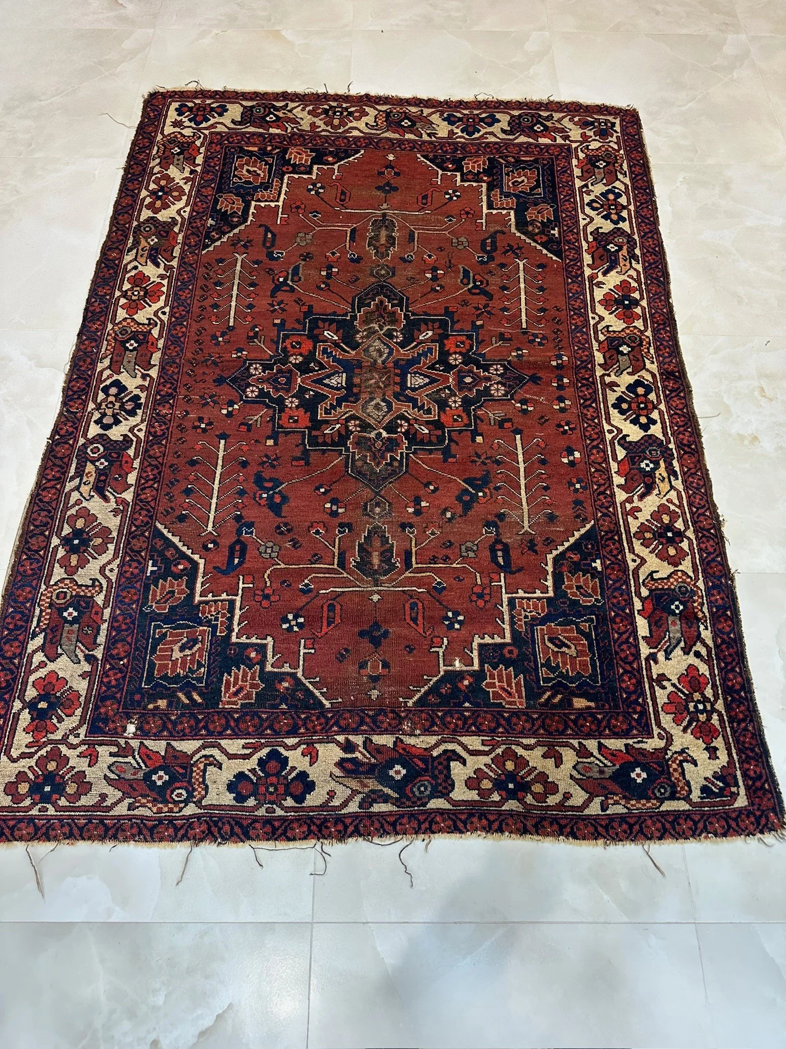Vintage Bakhtiyar Persian Rug – Madder Red Medallion –  Check Condition Note