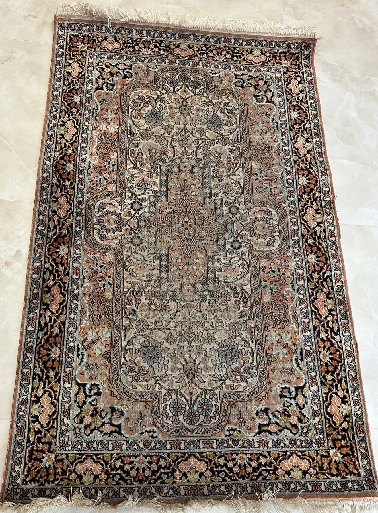 Authentic Vintage Kashmir Silk Rug – Low Pile