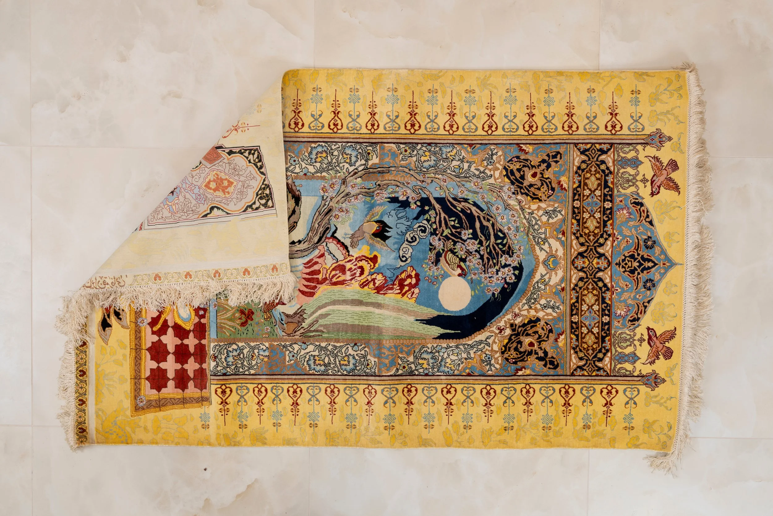 Master-Signed Silk Qom Fani Rug – The Moonlit Arch (Pair Available)