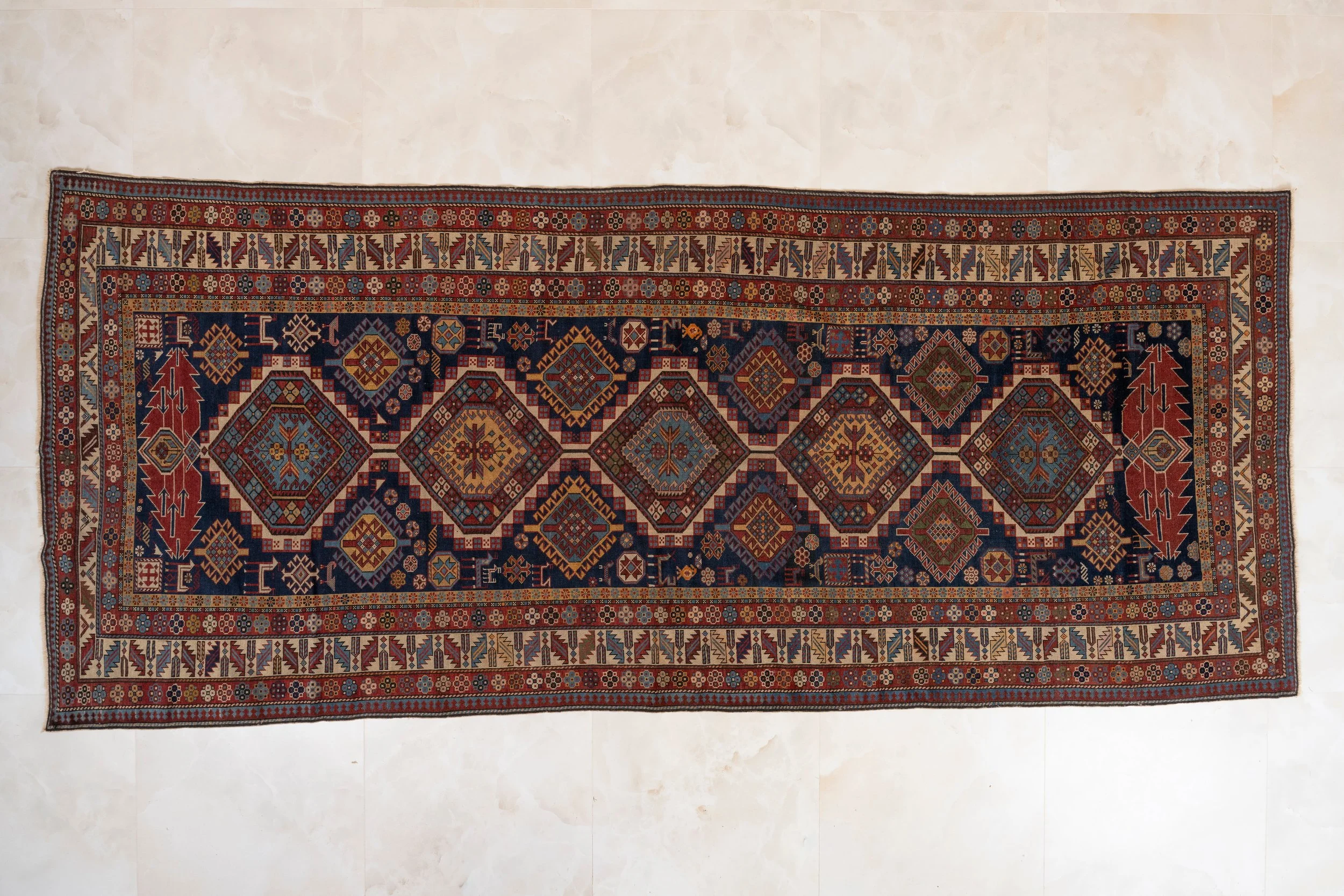 Caucasian Shirvan Medallion Rug – Indigo & Madder Red