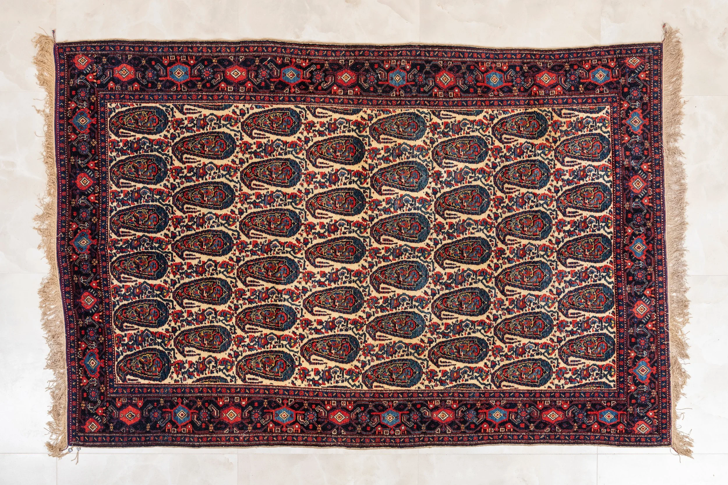 Master-Grade Seneh Persian Rug – All-Over Boteh Design on Silk Foundation