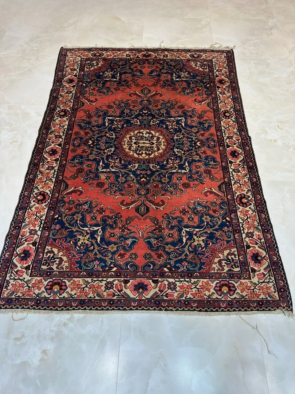 Authentic Tafrash Persian Rug – Radiant Red & Indigo Medallion