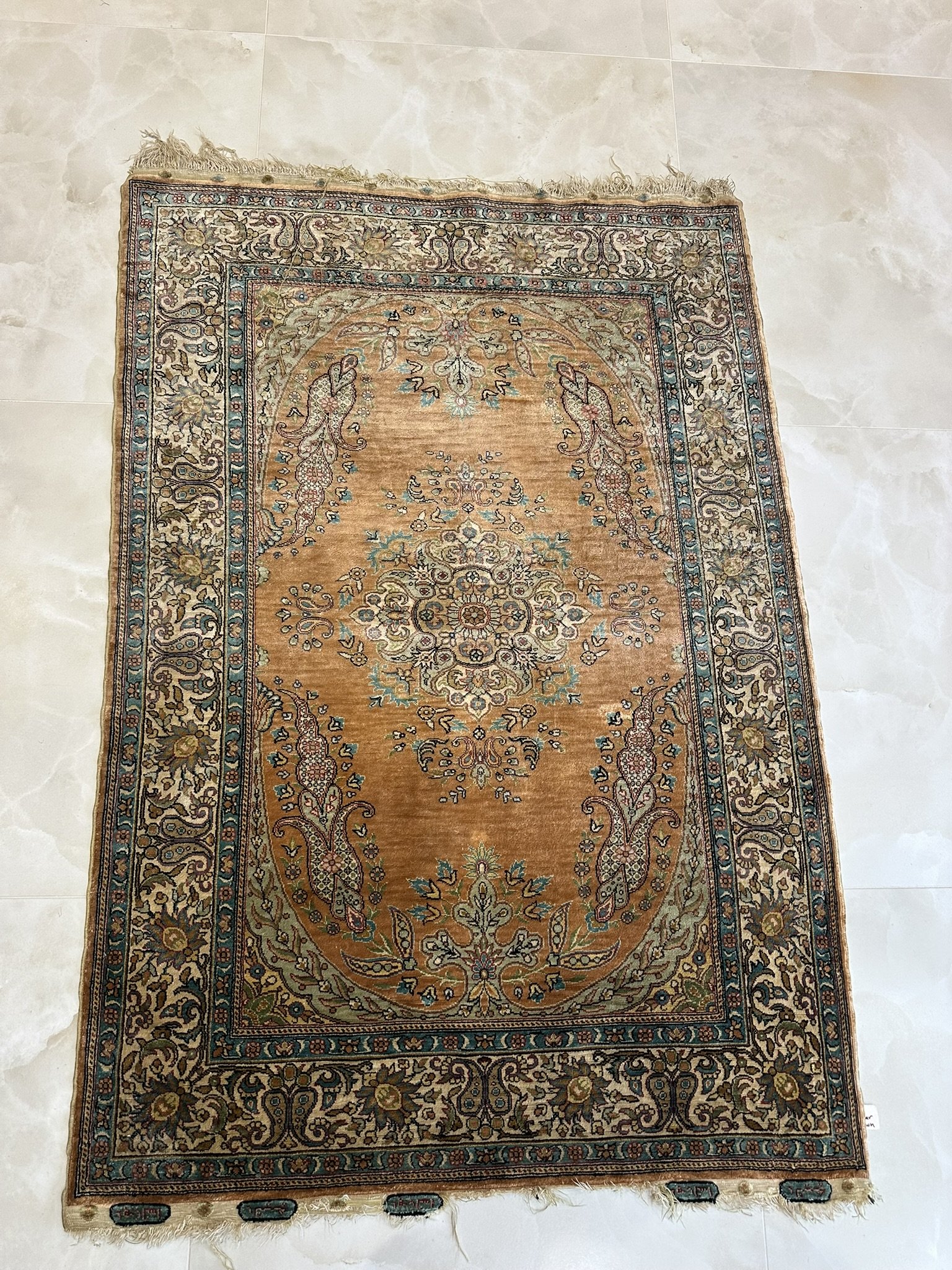 Fine Turkish Pure Silk "Çınar" Rug – Copper & Burnished Gold (125x86cm)