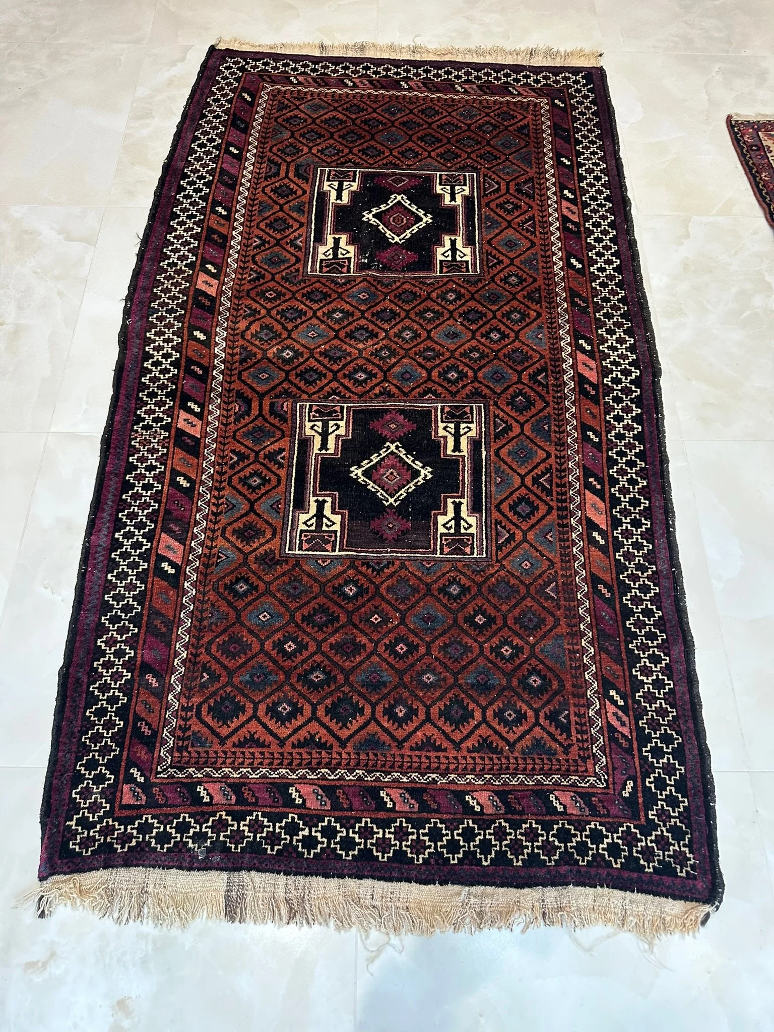 Authentic Baluchi Tribal Wool Rug – Moody Burgundy & Navy