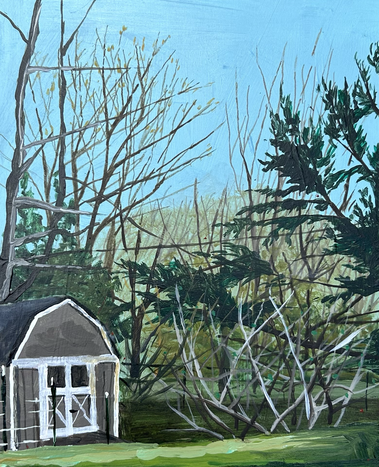 Parent's Yard,
8x10in.,
Acrylic on Panel, 
2026,
Available