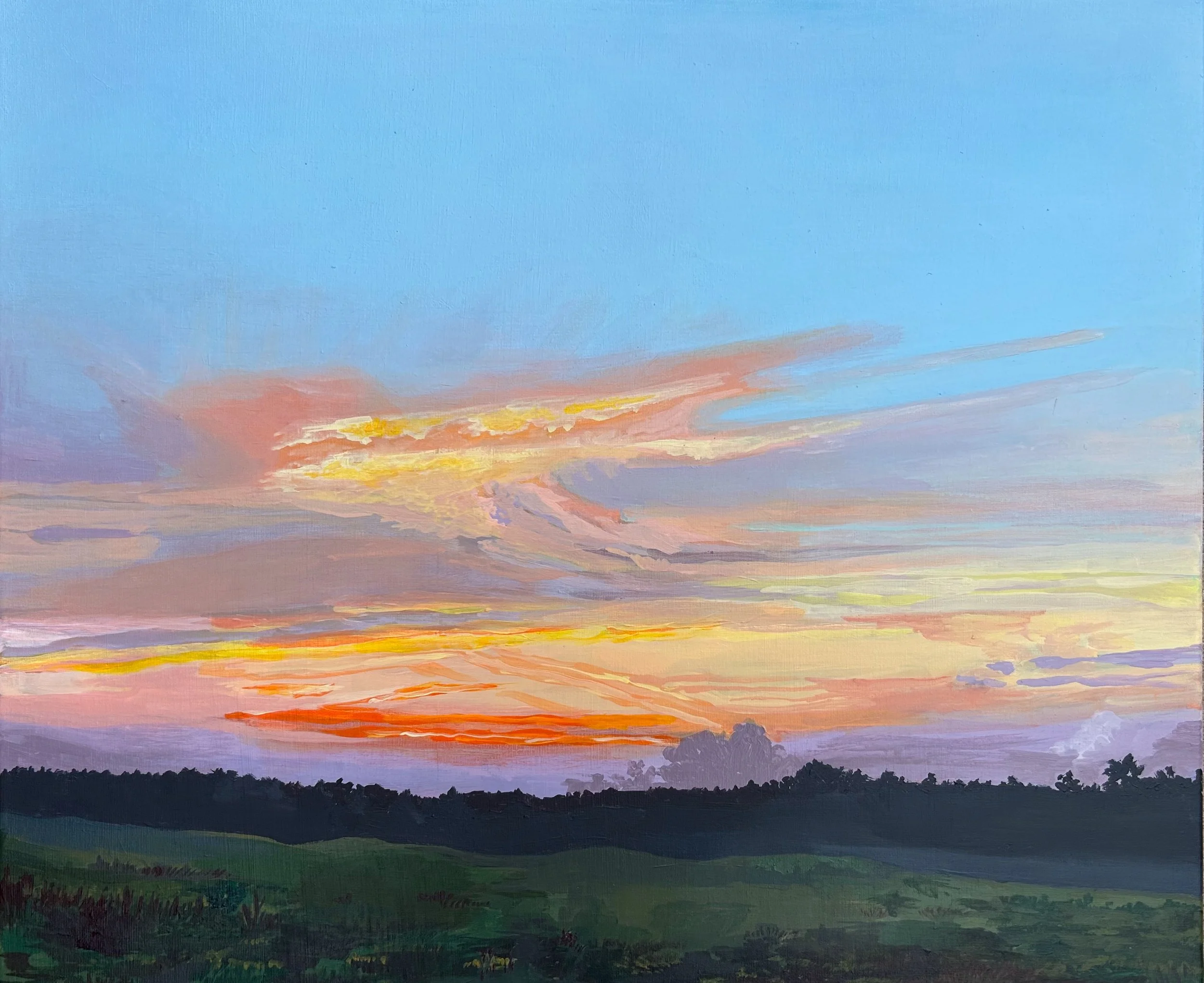 Covid Sunset, 
16x20in., 
Acrylic on Canvas, 
2023,
Available