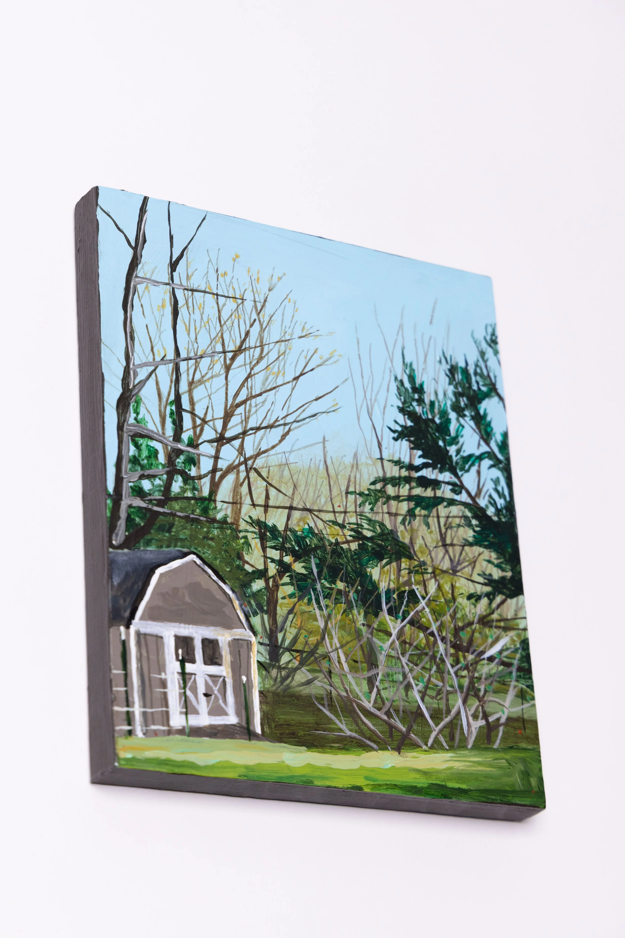 Parent's Yard,
8x10in.,
Acrylic on Panel, 
2026,
Available