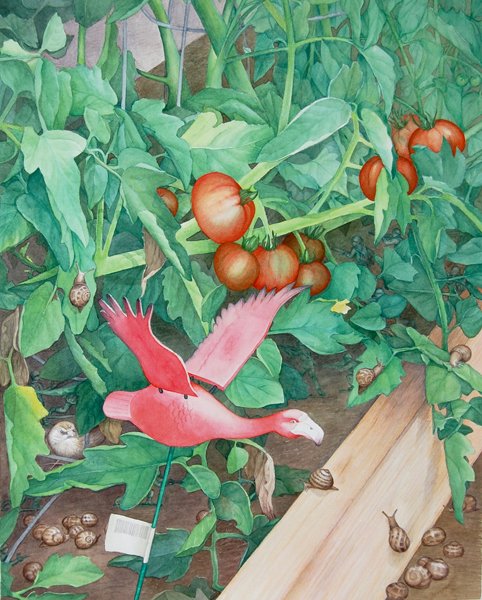 Battle In the Garden, Watercolor, 20” x 16”