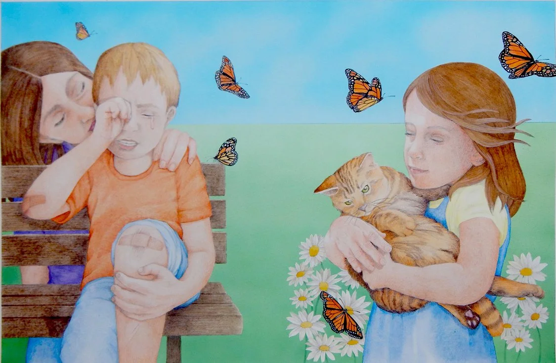 Illustration for Lullaby by Debbie Friedman (Jewish Lights Publishing, 2014, pp 16-17), Watercolor, 12” x 18”