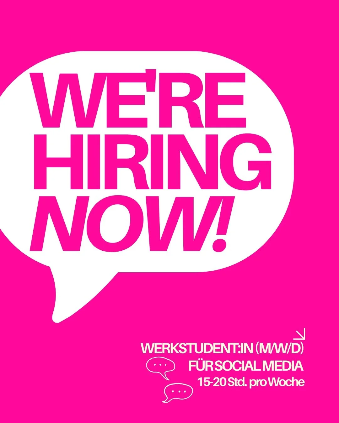 ⭐️ WE WANT YOU NOW&nbsp;⭐️
&nbsp;
Du hast ein Gef&uuml;hl f&uuml;r Trends, denkst in Stories statt in Slides, liebst Gestaltung, Kreativit&auml;t, bist gern mitten im Geschehen dabei und hast Lust, Social Media frei mitzugestalten?
Dann passt Du gut 