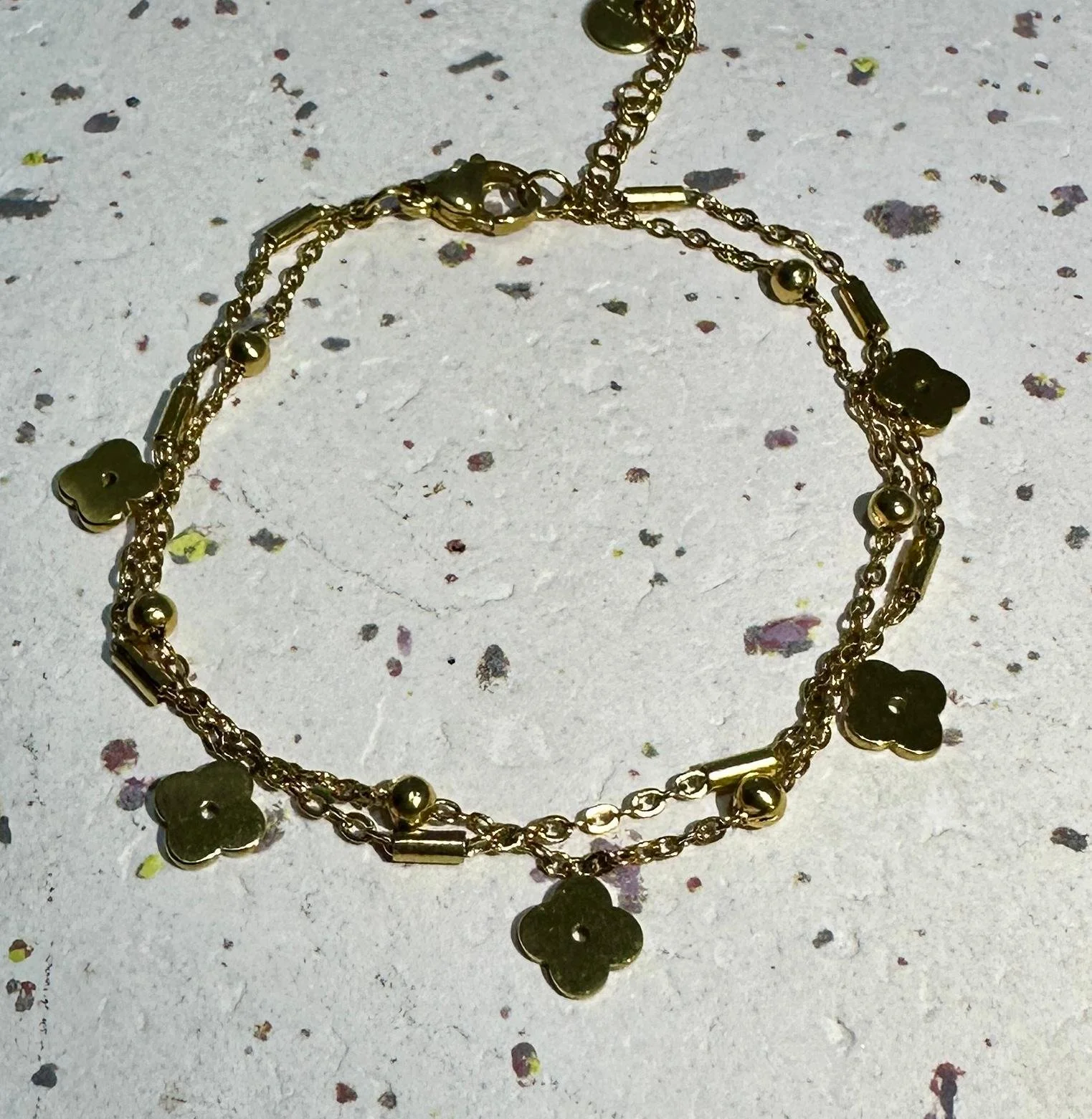Bracelet Double Chaîne Trèfles d’Or