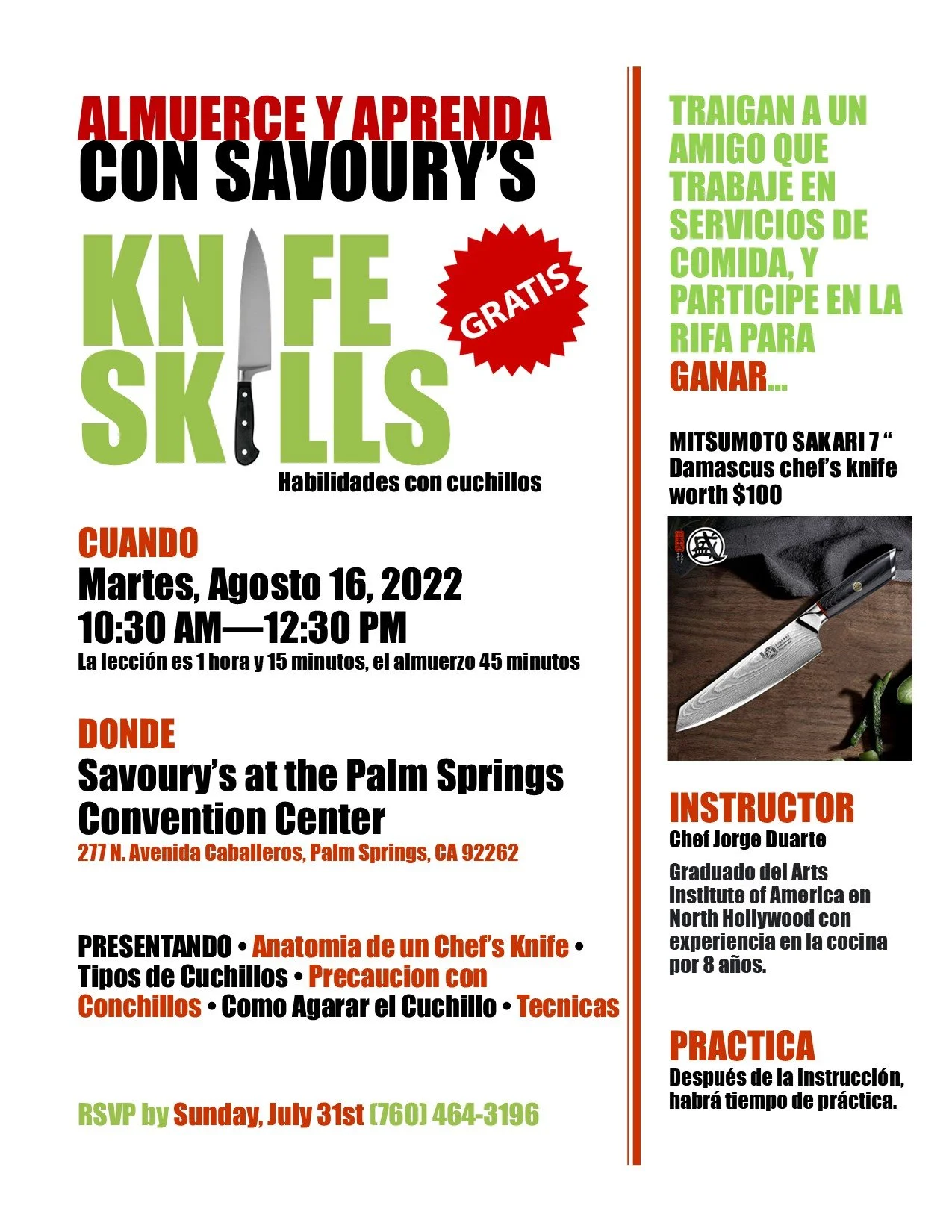 Knife Skills, Spanish Invitation