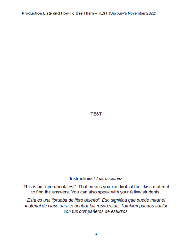 Bilingual open book test, example 1