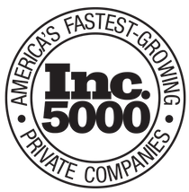 Logo with text 'Inc 5000' inside a circle, surrounded by the words 'Fastest Growing Private Companies in America'