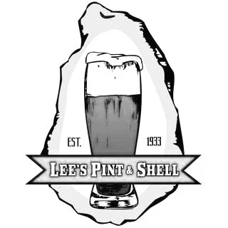 A stylized bear's head with an open mouth, showing a pint of beer inside. Below, there is a banner with the text "Lee's Pint & Shell" and "EST. 1933."