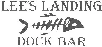 Sign for Lee's Landing Dock Bar featuring a fish and an airplane.