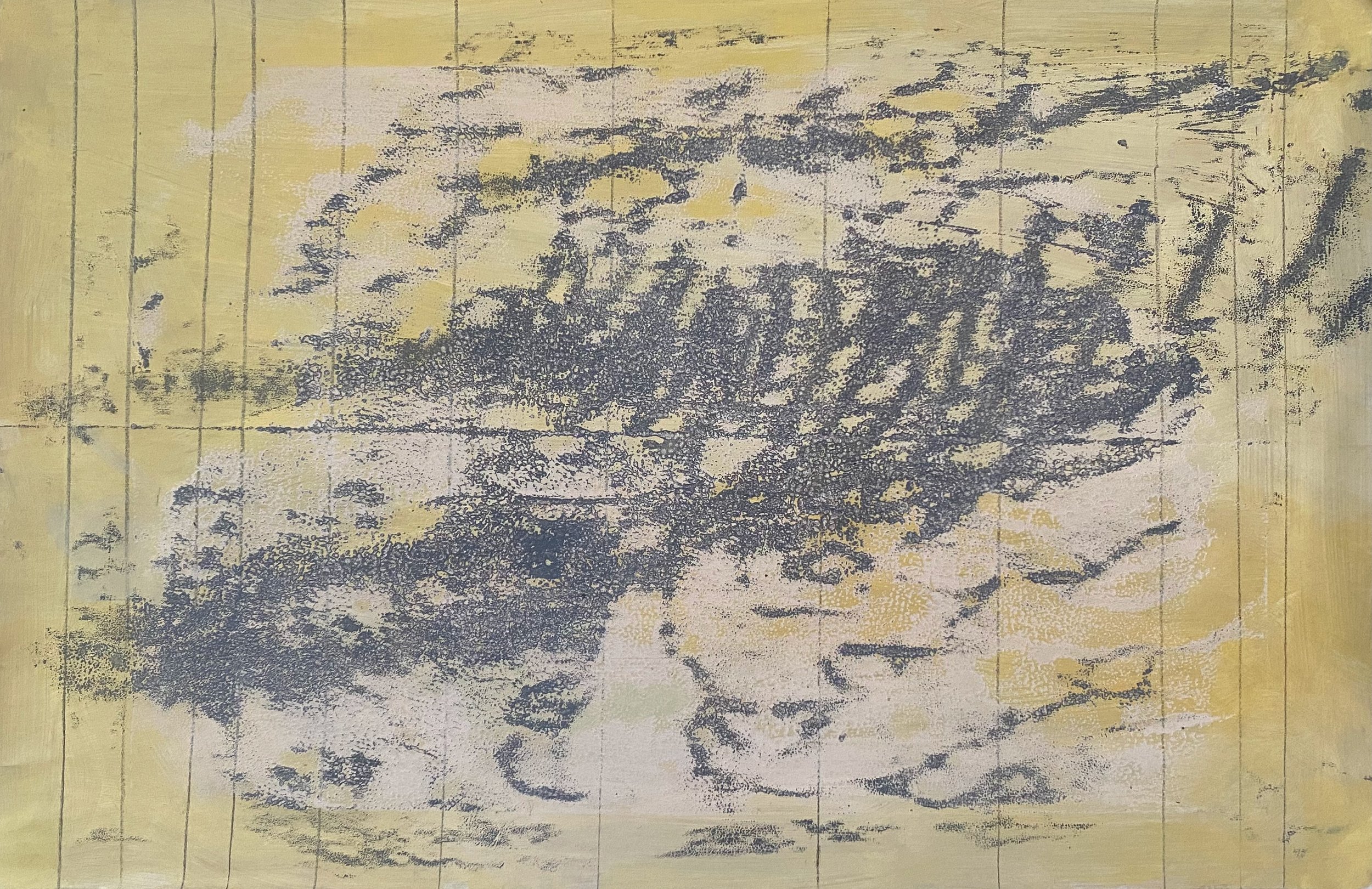 Landscape score I, 2025. Acrylic, graphite, monoprint, craft paper, 35 x 18 cm