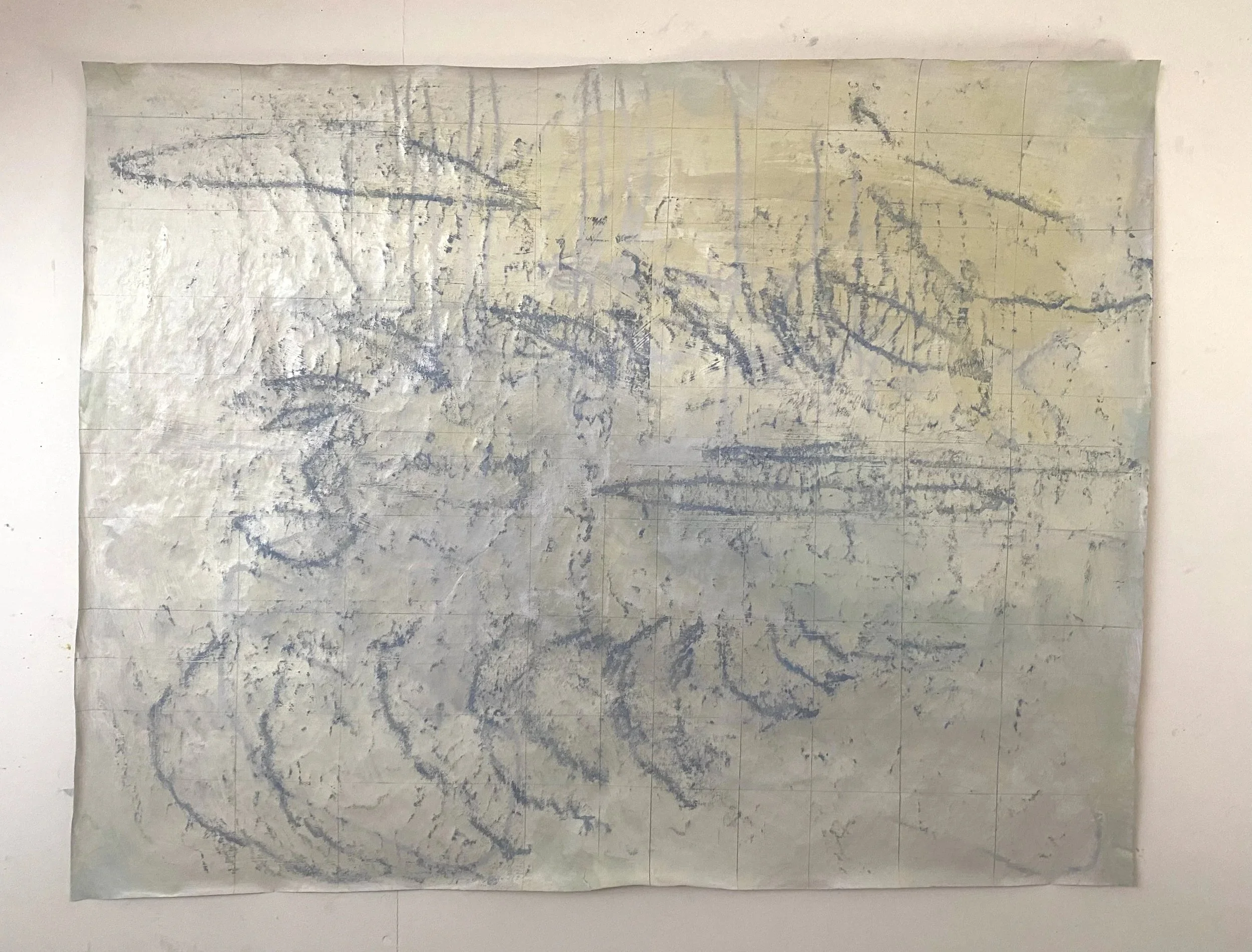 Landscape score II, 2025. Acrylic, graphite, monoprint, craft paper. 95 x 67 cm