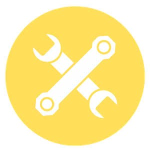 Icon of a wrench and a wrench crossed over a yellow circular background.