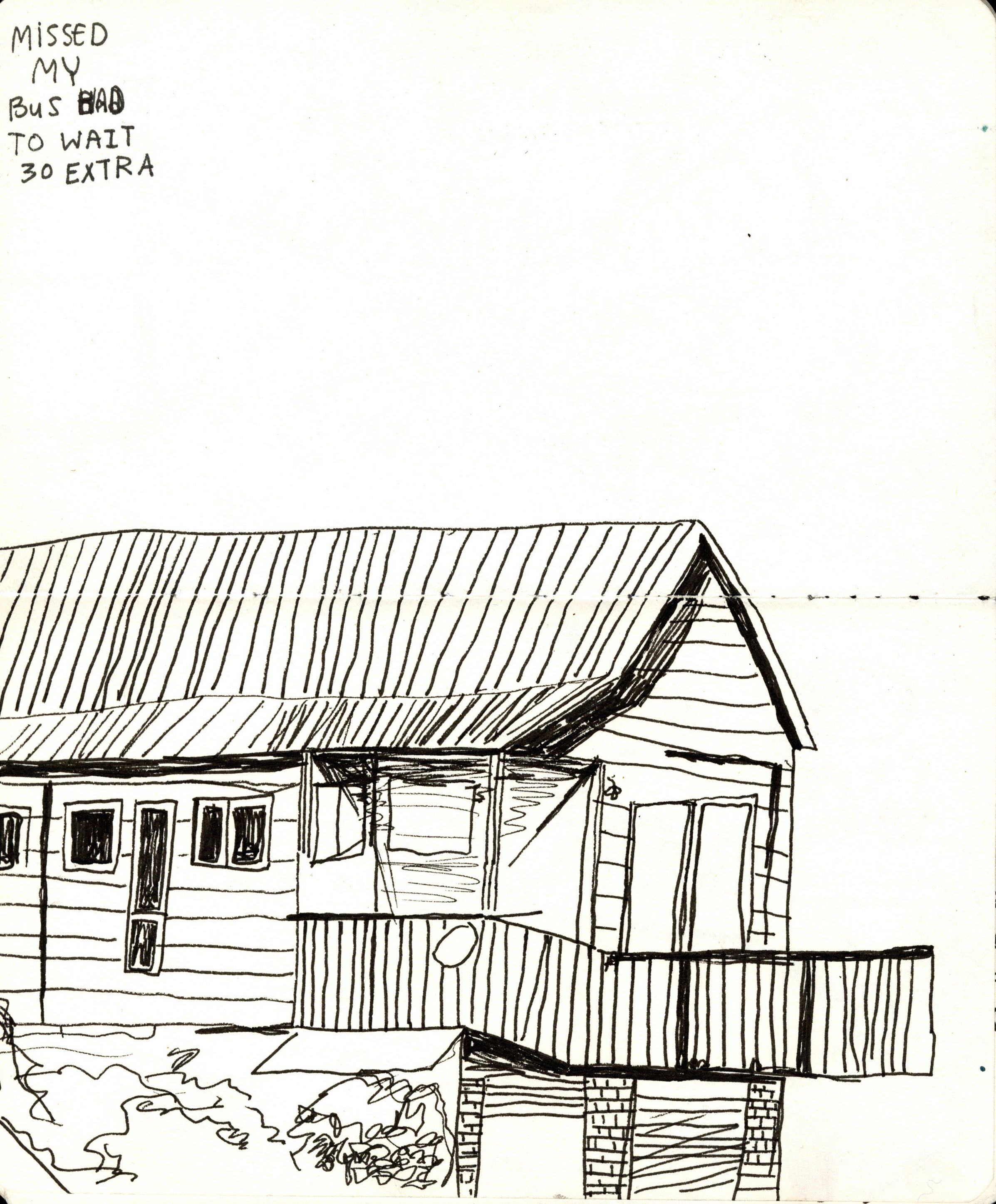 “Bus Stop”; Pen On Paper, Size, 2025