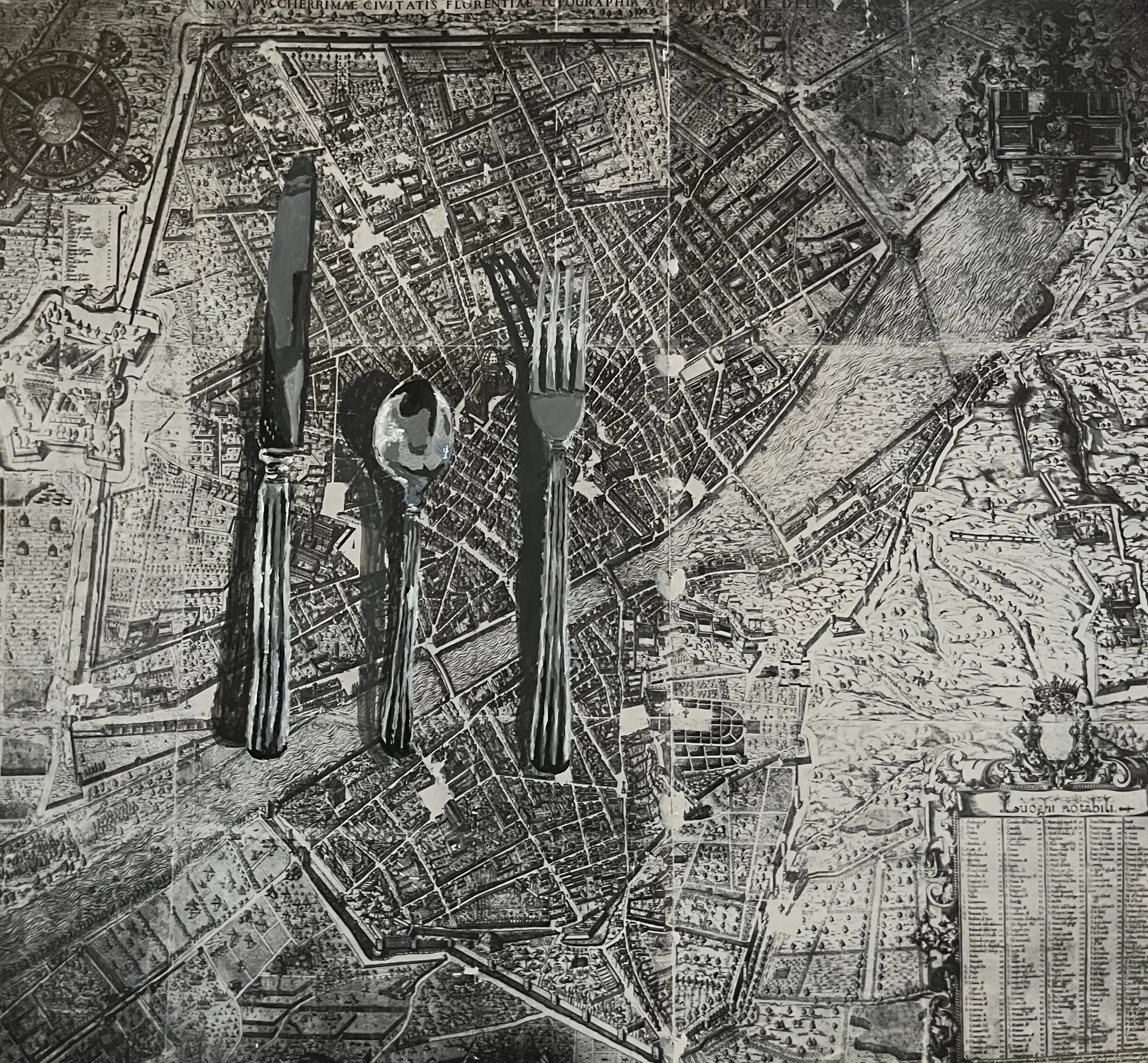 Silver”; Acrylic on Found map, Size, 2022