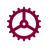 A gear icon in pink color on a white background