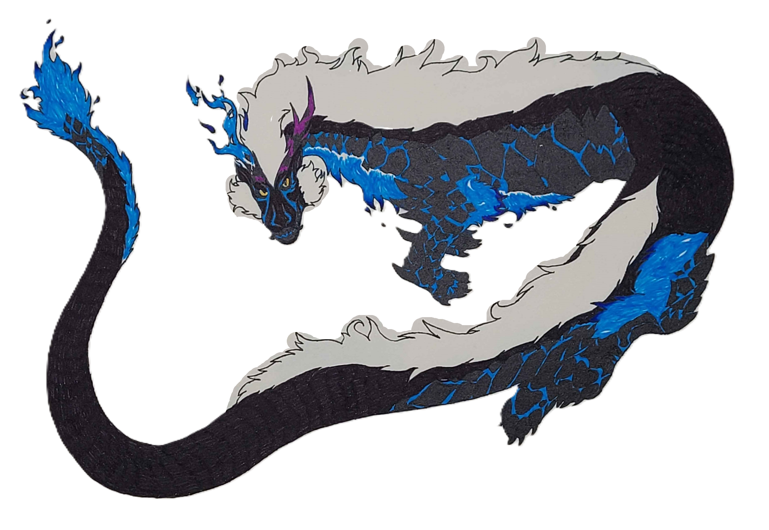"Neraka Biru" - Small reference drawing of a dragon character and design.