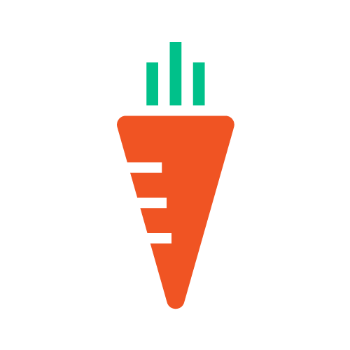 A stylized carrot with green top and orange body, wearing black glasses.