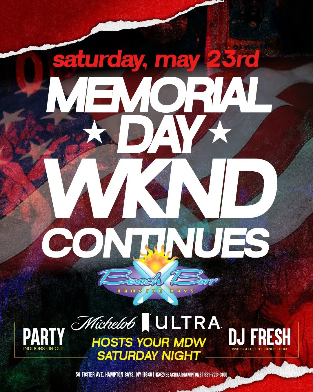 Our Memorial Day Weekend celebration continues today with @freshnycdj. Come party like you don't have work on Monday!