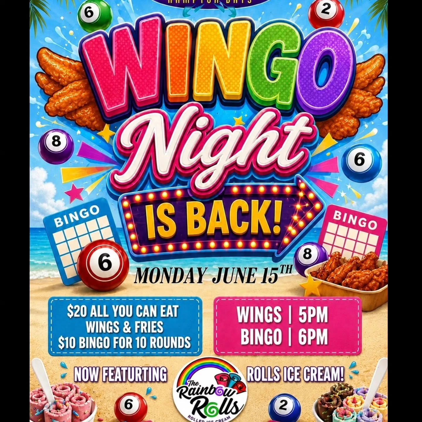 BEST WINGO IS BACK!!!! EVERY MONDAY!!!! RESERVATIONS GO FAST SO CALL UL @ 6319212474 TO MAKE YOUR RESERVATIONS.  RAINBOW ROLLS 🌈  WILL ALSO BE THERE EVERY MONDAY!!!