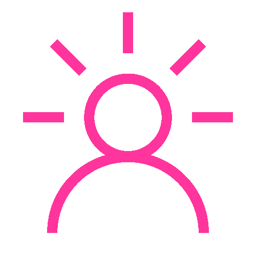 Symbolische afbeelding van een persoon met stralen eromheen, mogelijk vertegenwoordigt het ideeën of inspiratie.