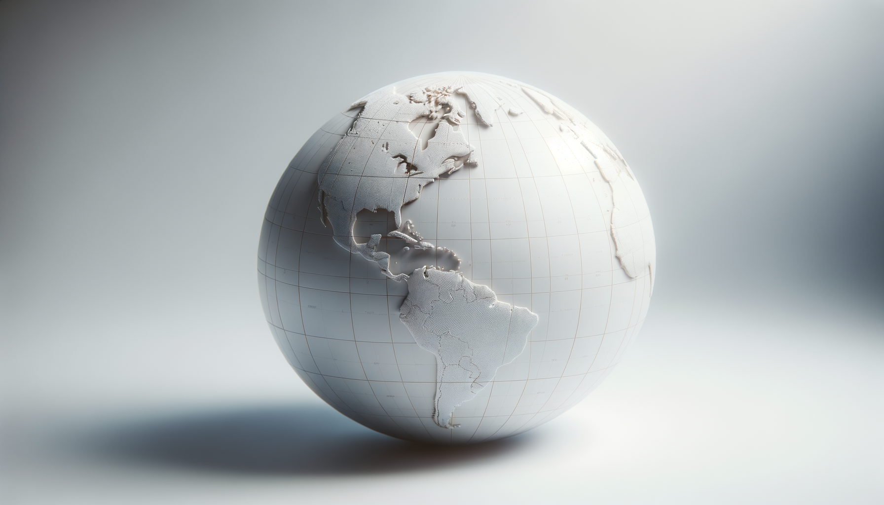 White globe with raised textured map of North and South America against a gradient gray background.