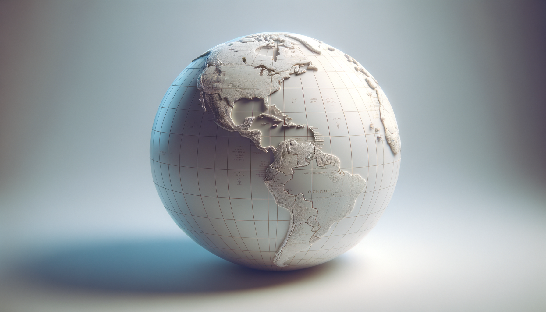 A white globe with raised continents and grid lines, showing North America, Central America, and parts of South America.