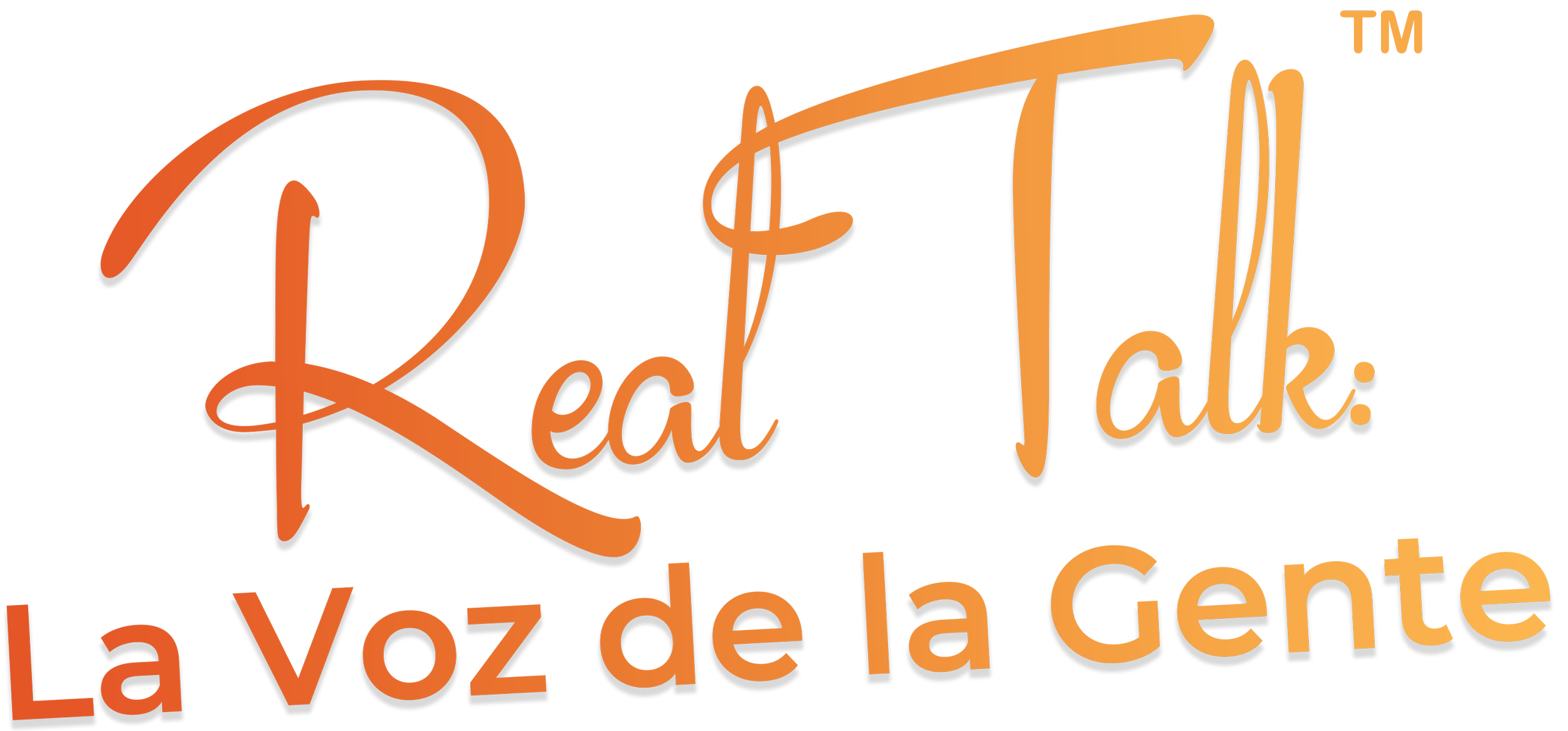 Texto en estilo decorativo que dice: 'Real Talk: La voz de la gente' con un fondo naranja y detalles en negro.