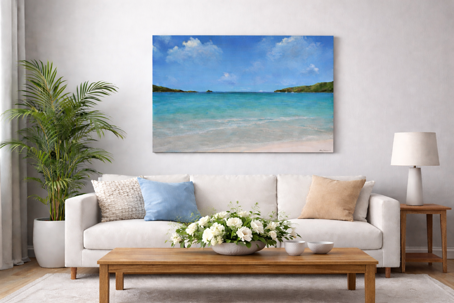 Coastal living room with floral accents.png