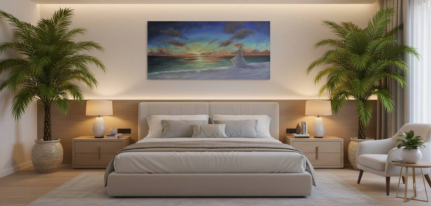 Elegant Observer painting by Alan Zawacki in bedroom.png