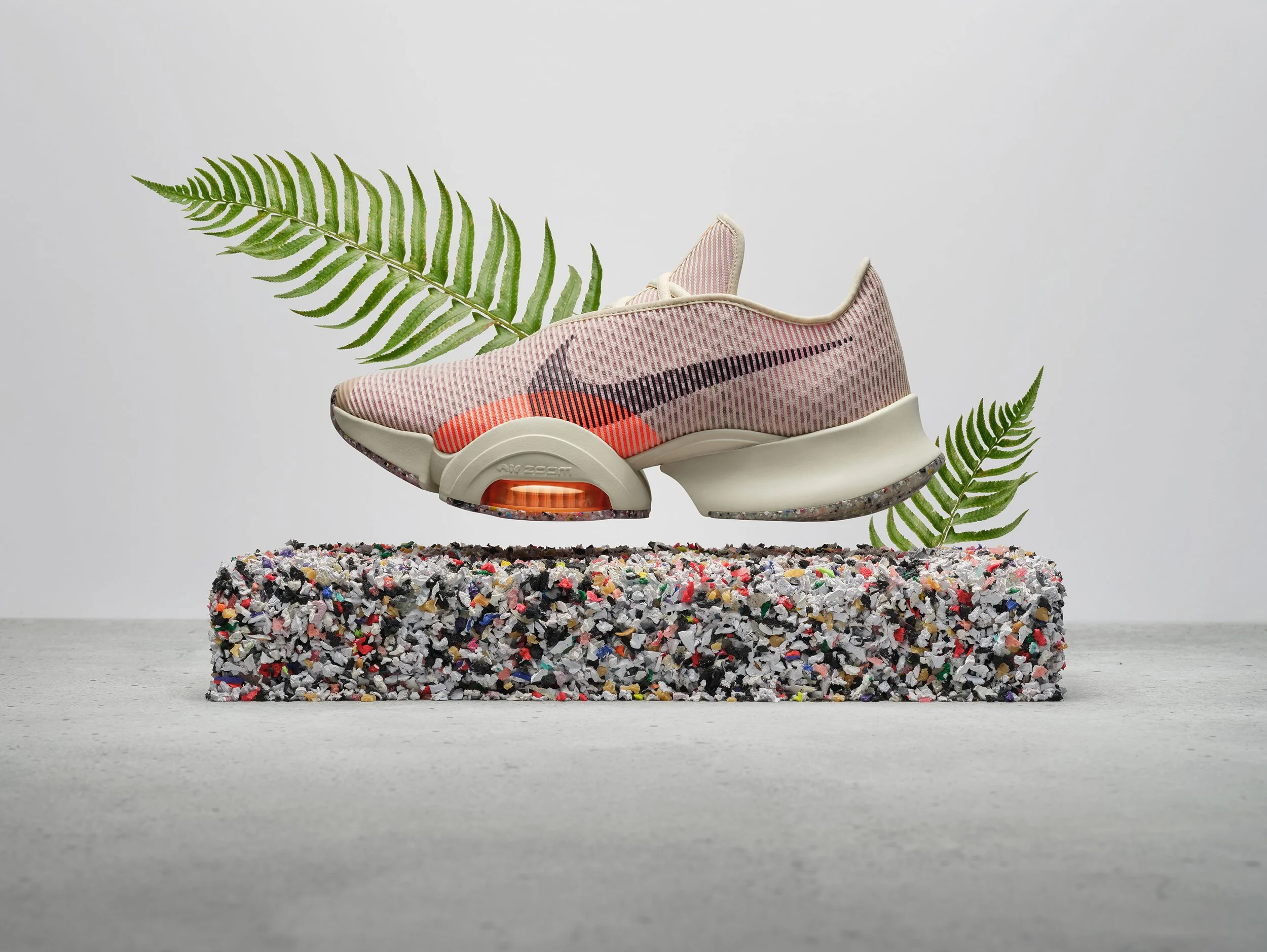 nike sneaker in front of fern