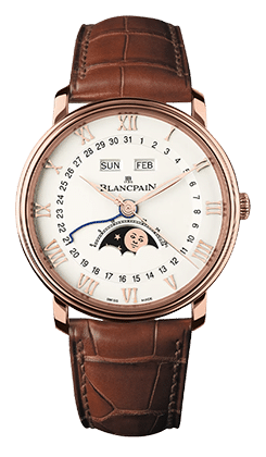 Longines Armbanduhr mit braunem Lederarmband, weißem Zifferblatt, Mondphasenanzeige und Datumsanzeige