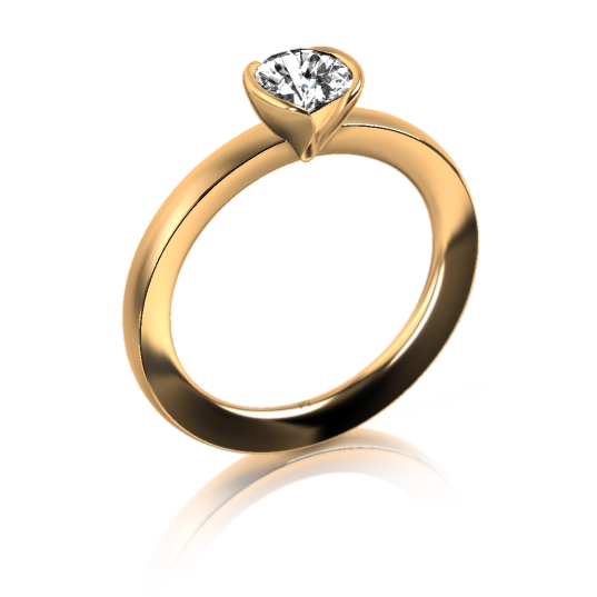 Goldener Solitärring mit rundem Diamanten auf weißem Hintergrund