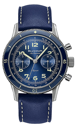 Blancpain-Luxusuhr mit blauem Zifferblatt, Chronographenfunktion und blauem Lederarmband