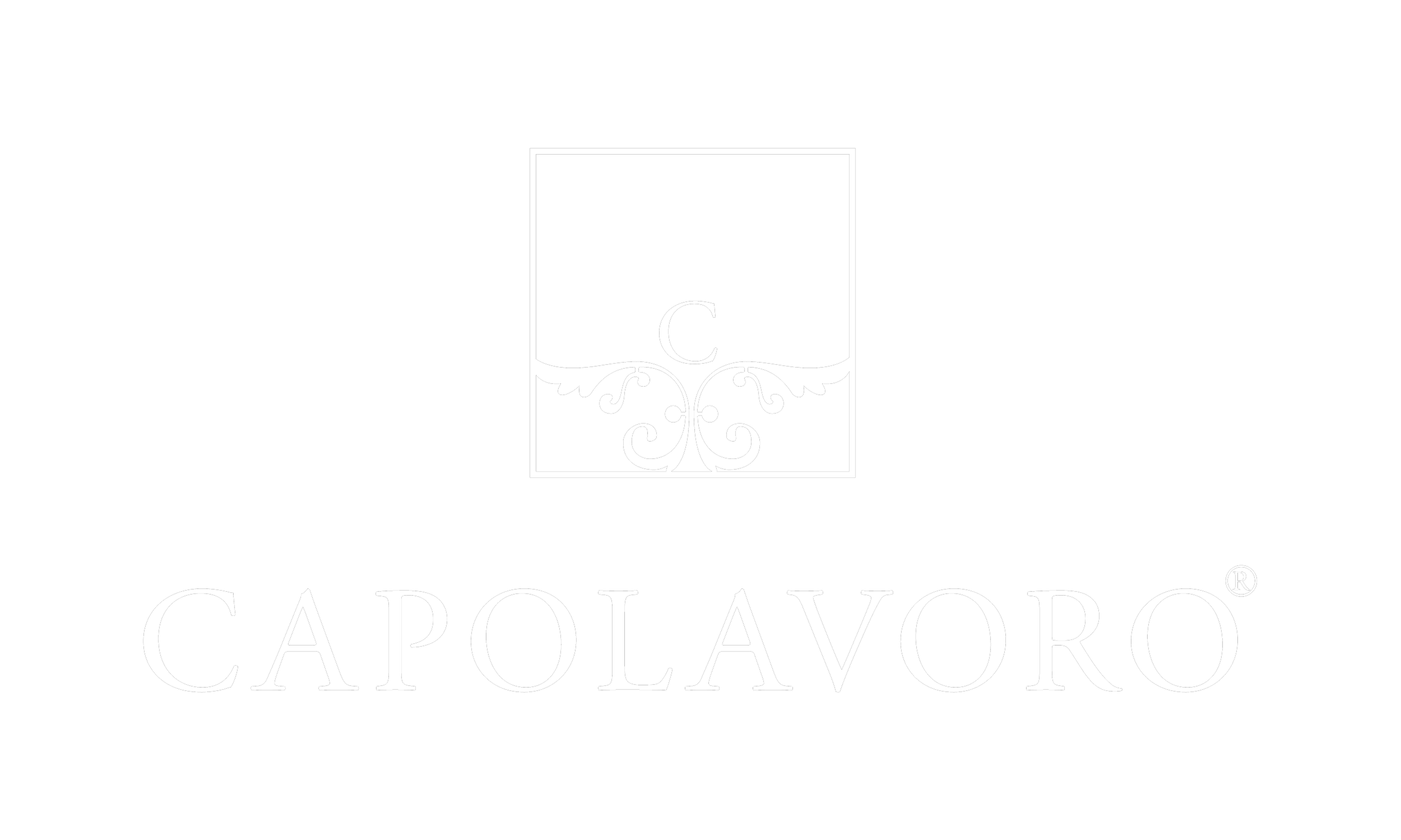 Schwarzes Capolavoro-Logo mit ornamentalem Monogramm und eingetragenem Markenzeichen.
