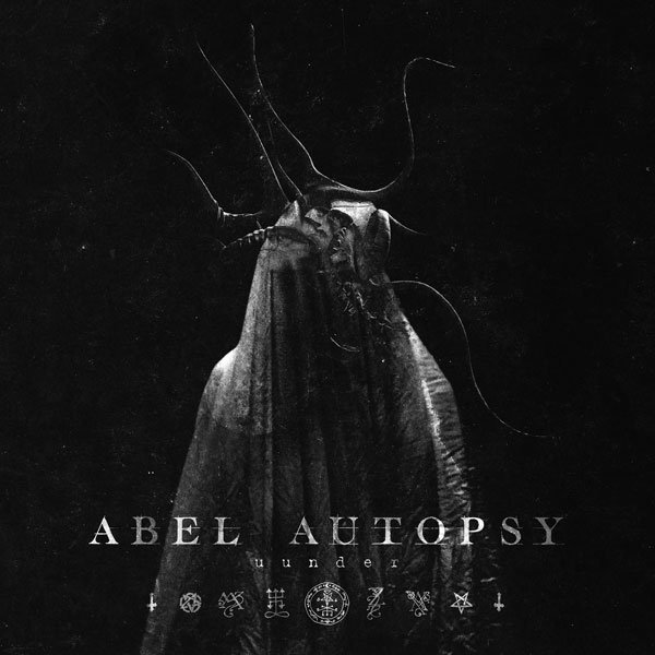 A black and white image of a bug or insect, with text that reads 'ABEL AUTOPSY' and several symbols below.