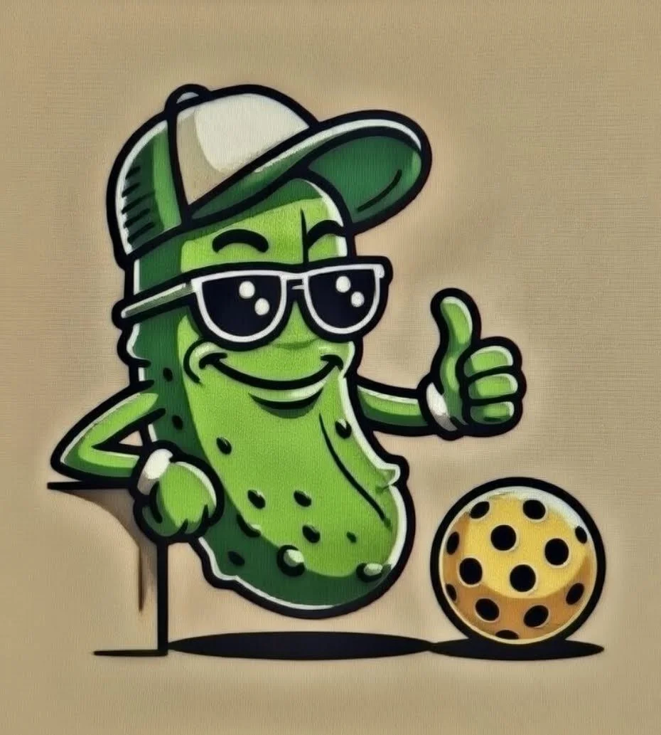 Cartoon cucumber character wearing a cap and sunglasses, smiling and giving a thumbs-up, with a soccer ball in front.