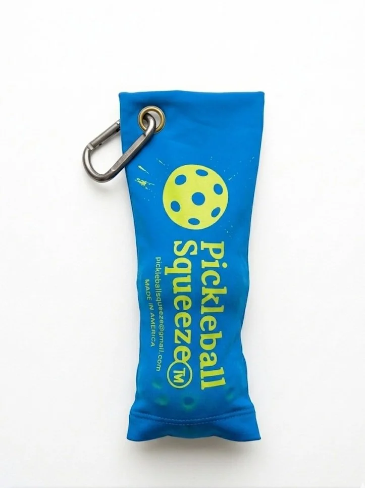 Picture of Pickleball squeeze in blue holding two balls
