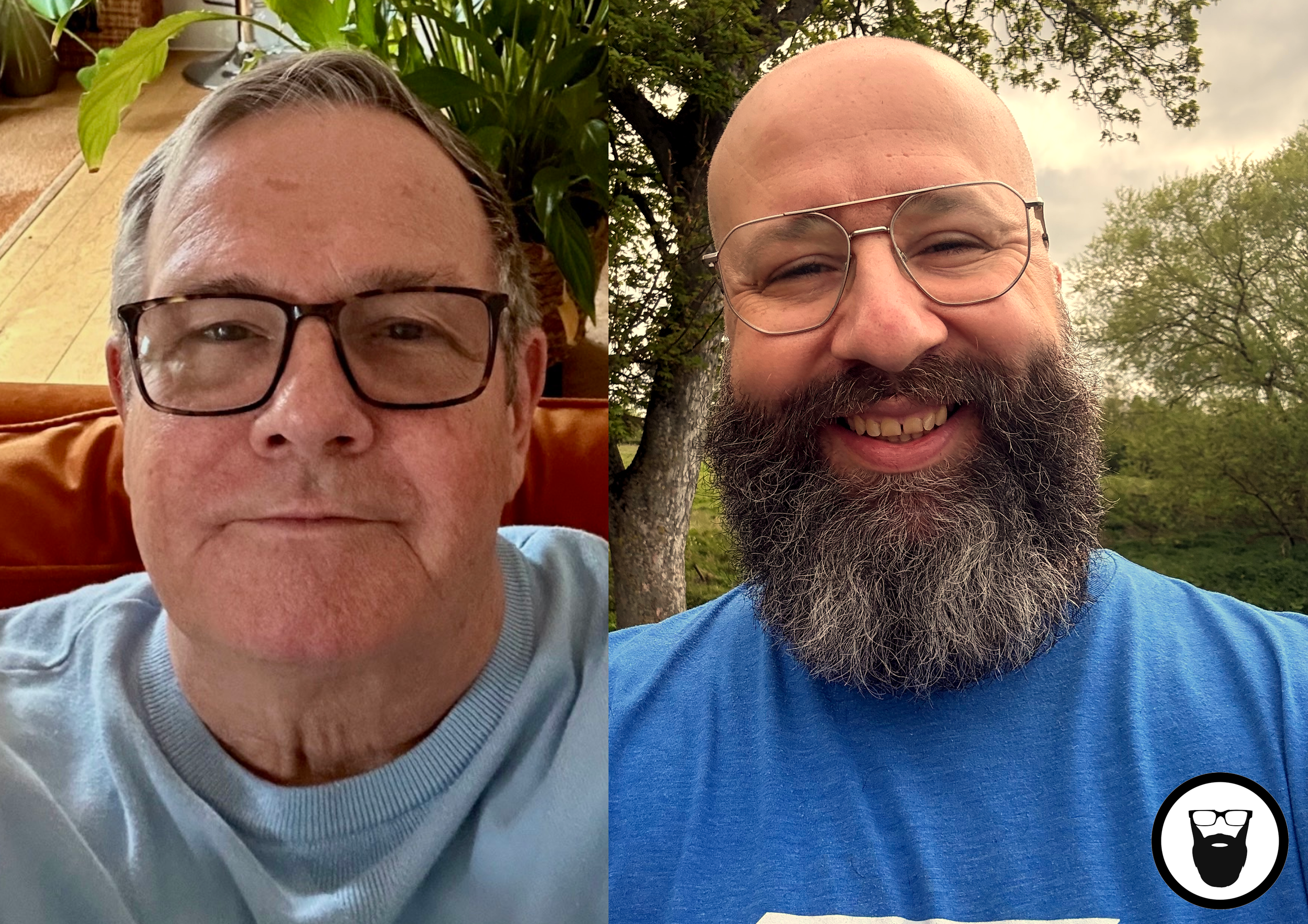 Two older men. Mike is clean shaven, Simon has a beard.