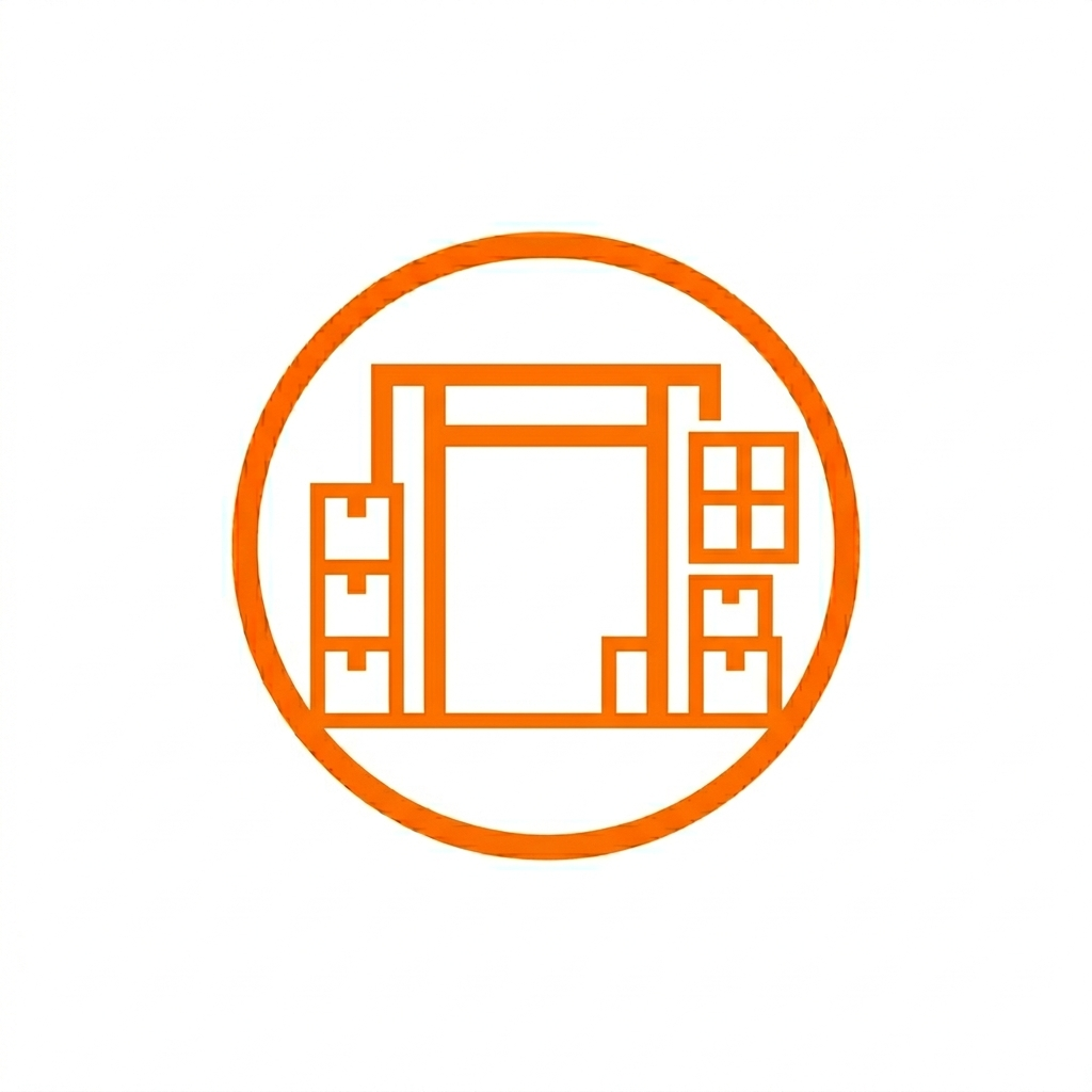 Icono de robot en color naranja dentro de un círculo, con un diseño simple y lineal.